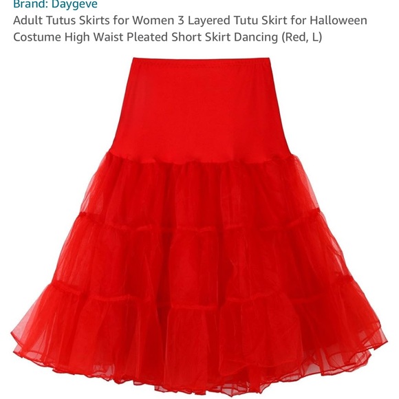Women’s 3 Layered Tutu Skirt / High Waist Cocktail Petticoat Hoop Skirt (Red) - Picture 8 of 11